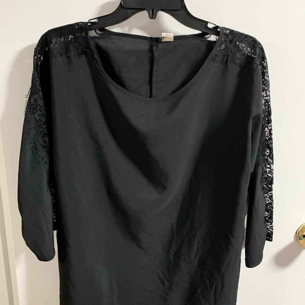 Black Long Sleeve Blouse with Lace Sleeves